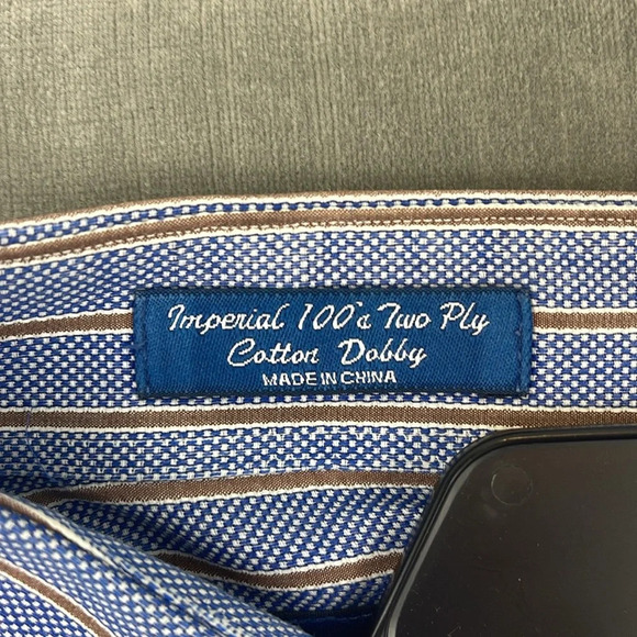 Paul Fredrick‎ Men’s LS Oxford Dress Shirt Blue Stripe Size 17-32 Trim Fit - Picture 9 of 10